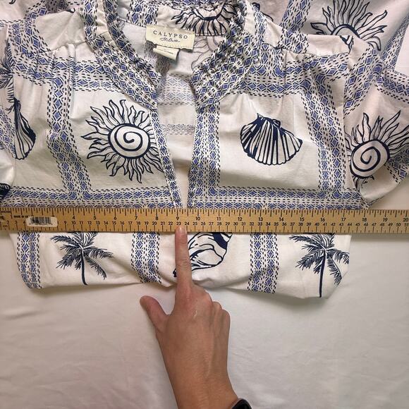 Calypso St. Barth Blue White Seashell Palm Print Cotton Dress Size S - Picture 7 of 16